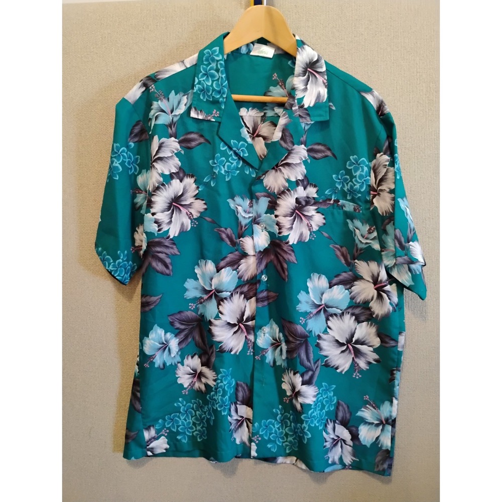 Vintage Jade Fashions Poly Hawaiian Aloha Shirt Size Large